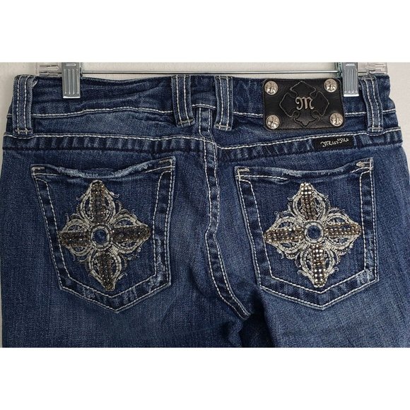 Miss Me Women's Boot Cut Jeans Blue Pockets Embroidered Low Rise Denim 28 - Picture 3 of 9